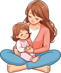Adobe Illustrator Artwork A mother is holding her little baby in her lap