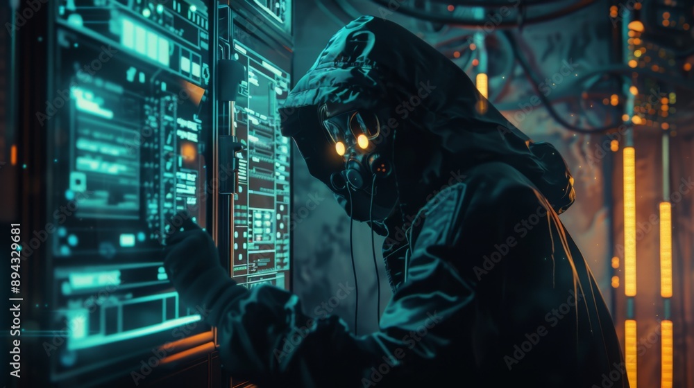 Poster hacker with digital background, ai generated image