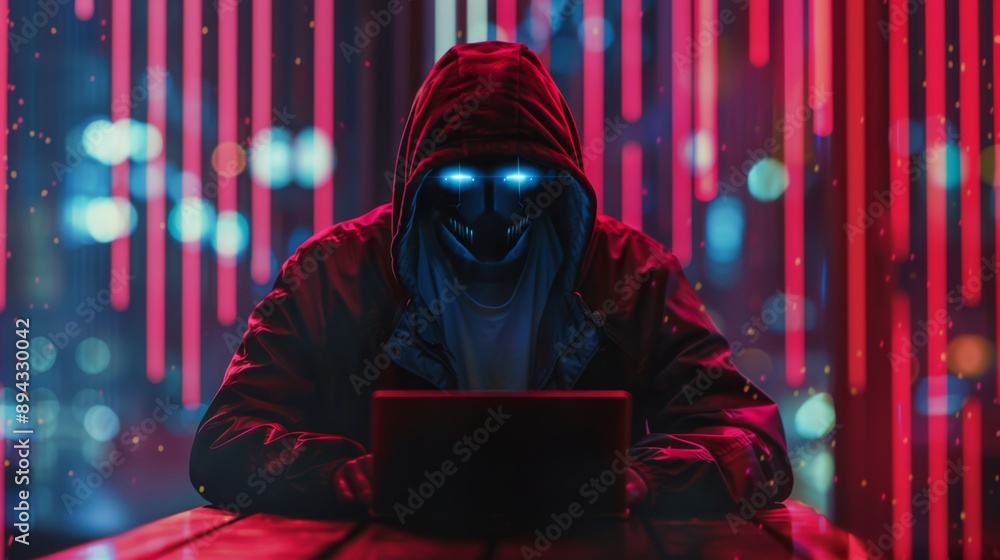 Poster hacker with digital background, ai generated image