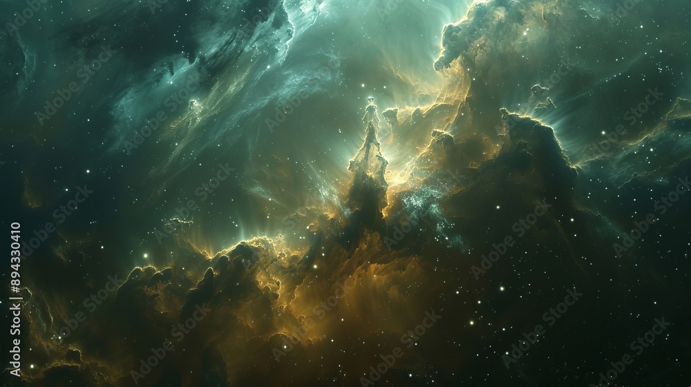 Wall mural colorful nebula gas cloud illuminating deep outer space with vibrant stellar gases and cosmic dust -