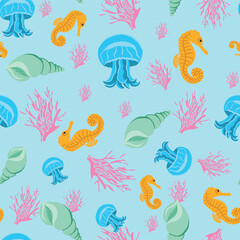 Naklejka premium Colorful abstract sea life pattern design illustration