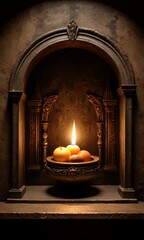 Candles in a Stone Niche.