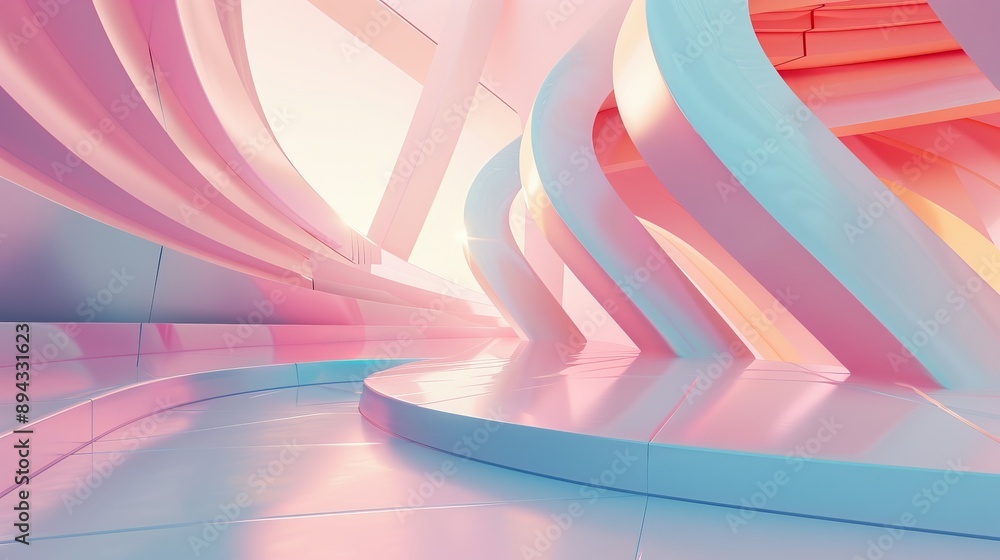 Poster pastel colored tech background with geometric 3d structure, clean and minimal design featuring simpl