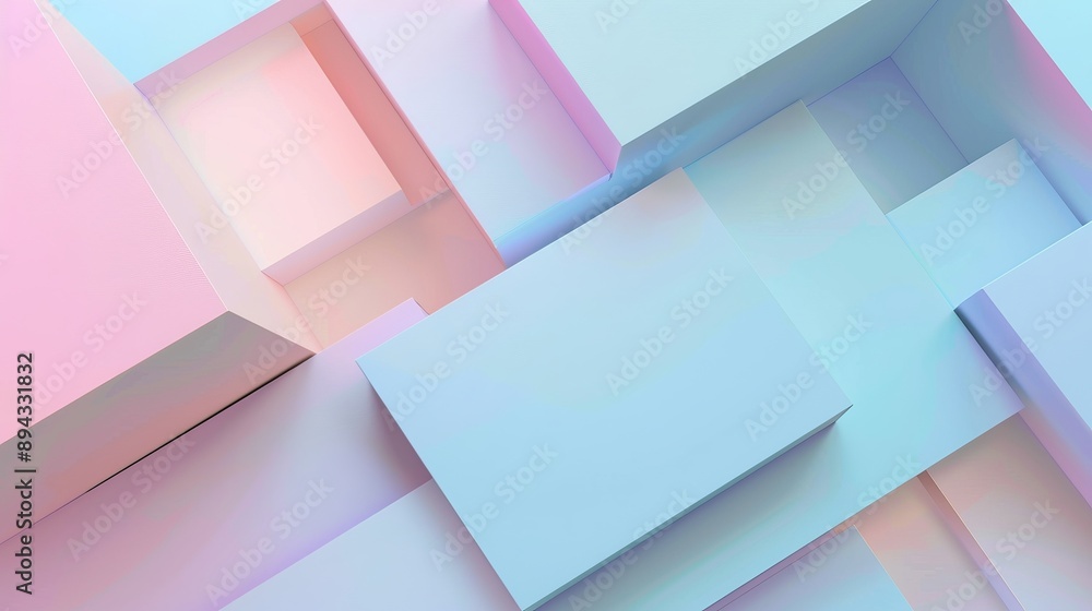 Poster pastel colored tech background with geometric 3d structure, clean and minimal design featuring simpl