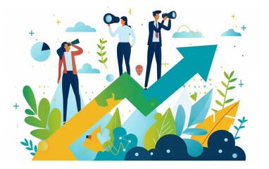 Fototapeta premium Business People Looking at the Future with Binoculars on a Growth Chart