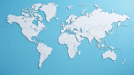 Minimalistic world map with flat continents on blue background, perfect for educational purposes