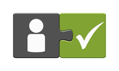 Eine Person: Puzzle Button grau grün