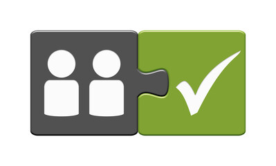 Obraz premium Zwei Personen: Puzzle Button grau grün