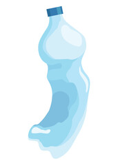 Crumpled bottle icon. Broken plastic bottle, empty plastic container, recyclable garbage eco concept. Recycling waste element. Vector isolated illustration