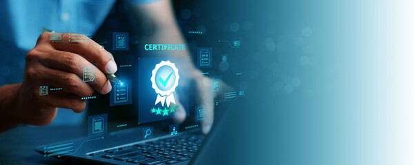 Business work and Assessment for the certificate concept, online survey exam and choose the right...