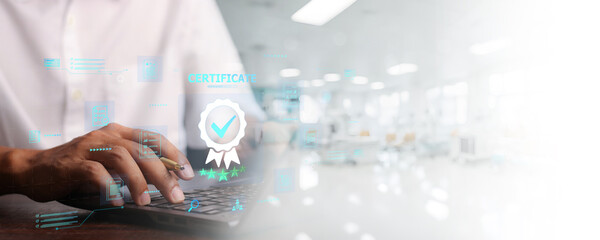 Business work and Assessment for the certificate concept, online survey exam and choose the right answer in the exam international standard certification of product