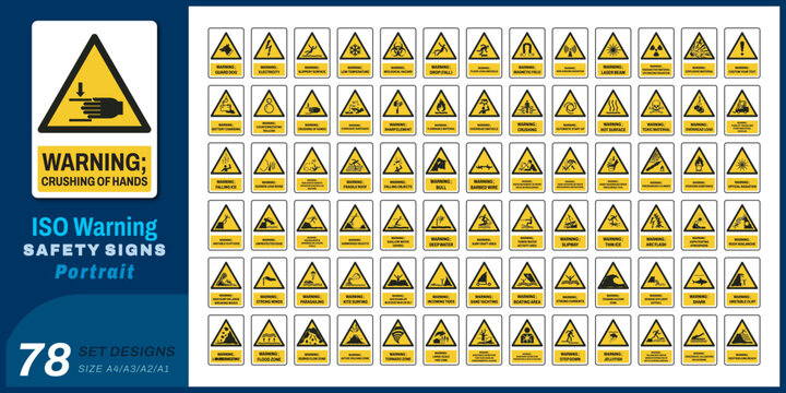 78 set iso warning safety signs v24 size a4,a3,a2,a1	