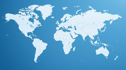 Educational world map with flat continents on blue background for geography lessons