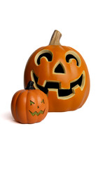 Two  Jack-O-Lantern Pumpkins Isolated on White Background