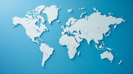Flat world map with blank continents on blue background, ideal for educational use