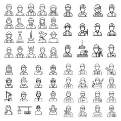 
A collection of black and white icons of workers in various professions
