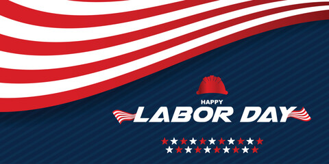 Happy labor day USA celebration vector illustration with american flag, and map. with editable text effect. 100% can be canged. good for banner, poster, flyer, social media post template, ETC