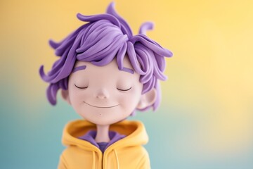 Fototapeta premium Serene figure with purple hair, eyes closed in a tranquil expression