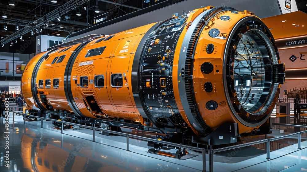 Poster high-tech tunnel boring machine display. high-tech tunnel boring machine on display at an industrial