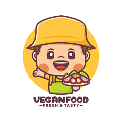 cute cartoon mascot design with vegan food