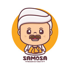Arabic chef mascot logo with samosa