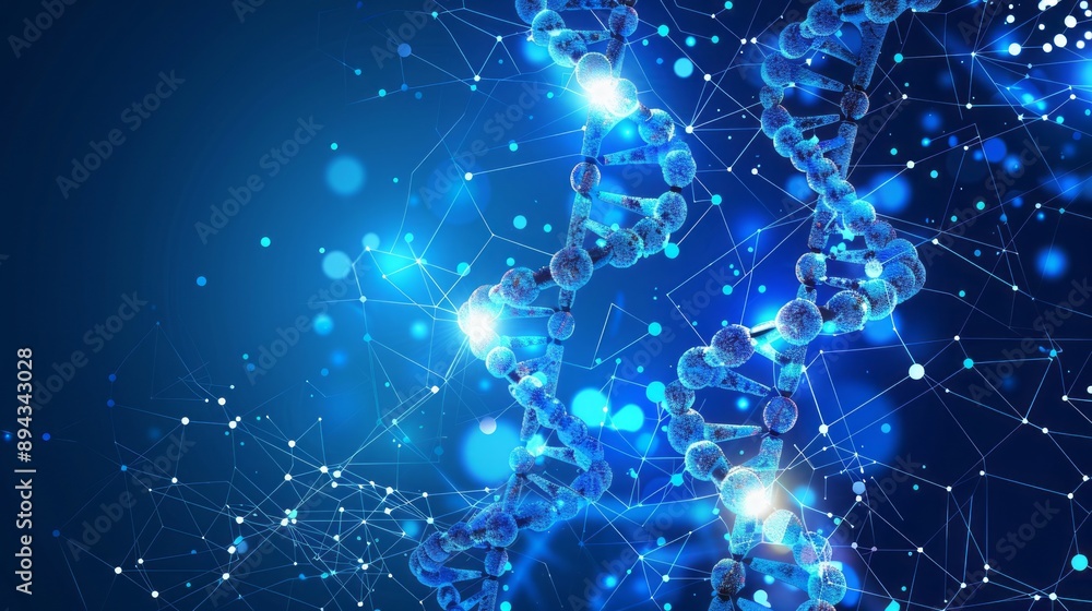 Poster structure of molecule and communication concept with dna, atom, and neurons featuring connected line