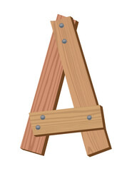 Wooden alphabet font, symbol A. Texture letter isolated on white, vector illustration. Typography typeface made of wooden planks