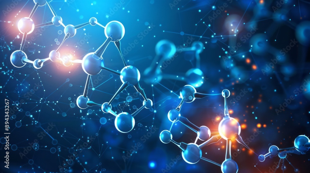Canvas Prints structure of molecule and communication concept with dna, atom, and neurons featuring connected line