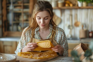 Living Sustainably: Woman Choosing Beeswax Wraps Over Plastic for Eco-Friendly Home
