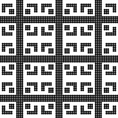 Fototapeta premium Seamless vector pattern. Black and white geometrical background with hand drawn decorative tribal elements. Print with ethnic, folk, traditional motifs. 