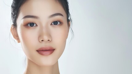 Obraz premium Portrait of a Beautiful Young Women with Clean Radiant White Facial Skin for the Natural Beauty Fashion Concept.