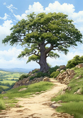 Image of Single tree with nature and blue sky background printed on Printed Glass Basin Splashbacks