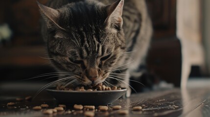 Cat eating cat food, AI generated Image