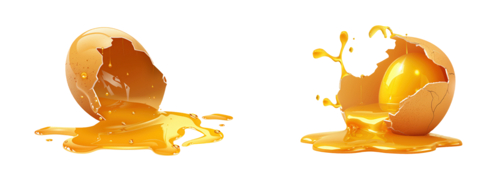 Broken egg with yolk isolated on transparent background