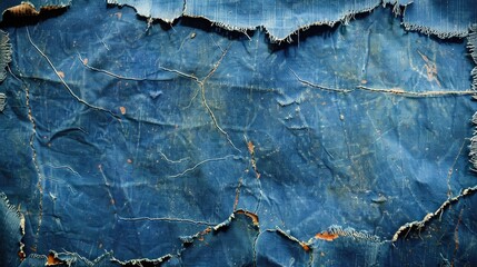 Obraz premium Blue is the color of an old denim fabric that is worn and torn
