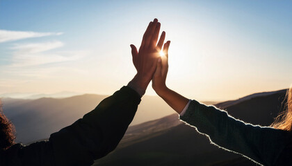 Fototapeta premium high fives, achieving together and shaking hands
