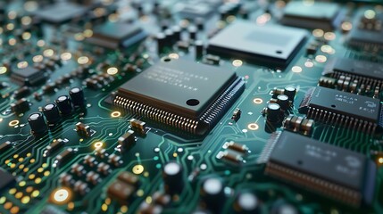 Obraz premium Circuit Board Microchip with for Modern Futuristic Digital Electronic Technology Concept.