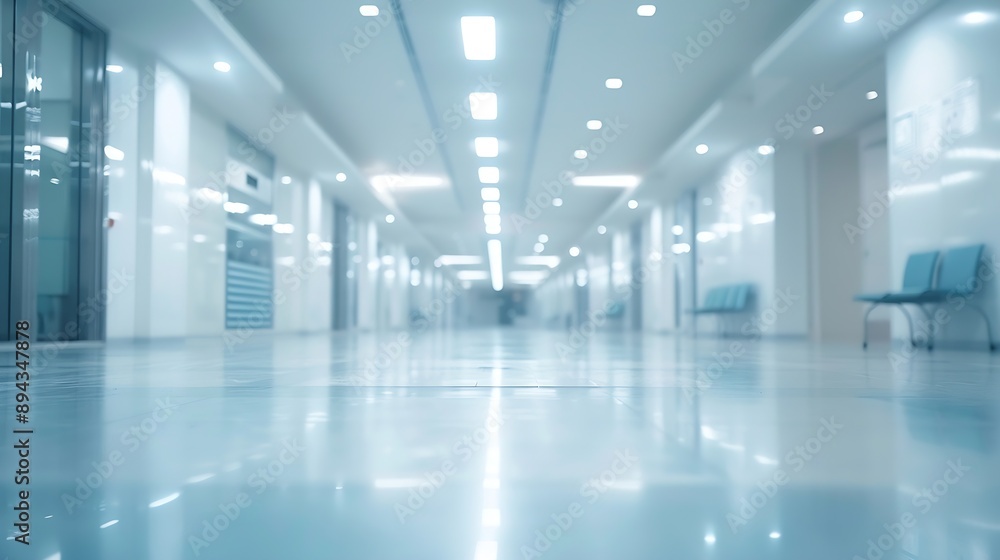 Poster Blur abstract background of corridor in clean hospital Blurred view of aisle in office with light floor Blurry lobby and waiting area in hotel Defocused empty area for event hall in sh : Generative AI