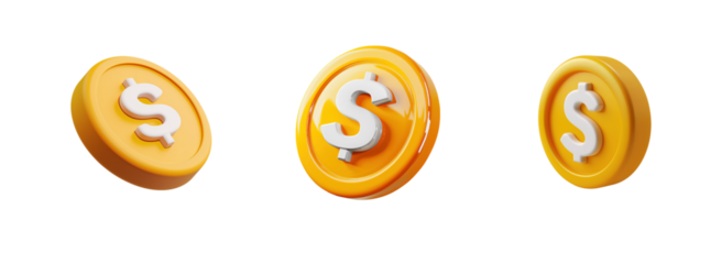Golden dollar coin isolated on transparent background