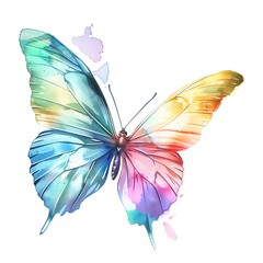 Fototapeta premium a graceful rainbow butterfly, charming insect, watercolor technique, vibrant and light, isolated on white background