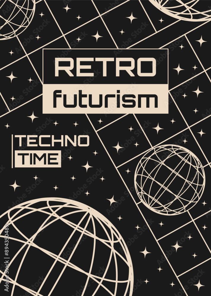 Poster minimalistic poster with 3d wireframes and stars in y2k style. vector template for banner, post, cov