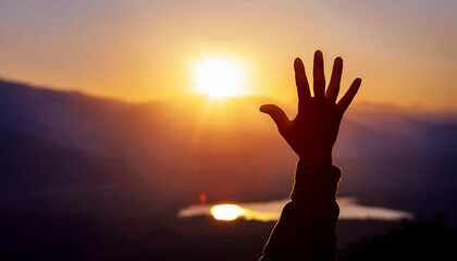 Fototapeta premium silhouette image of greeting with hand