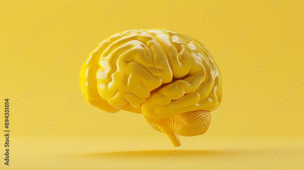 Aufkleber detailed 3d rendering of a yellow human brain anatomical model, featuring intricate neural pathways 