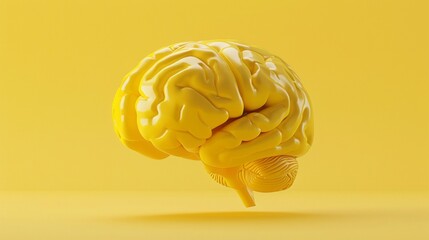 Detailed 3d rendering of a yellow human brain anatomical model, featuring intricate neural pathways and structures, ideal for medical education, neuroscience studies, and cognitive science illustratio
