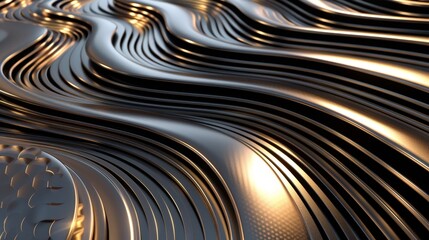 Intricate metallic patterns creating a futuristic mosaic, rendered in 3D with reflective surfaces