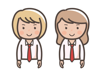 かわいいコギャル風の女子高生2人の上半身イラスト