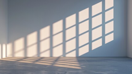 Obraz premium Empty Room with Grid Window Shadows on Wall and Floor.