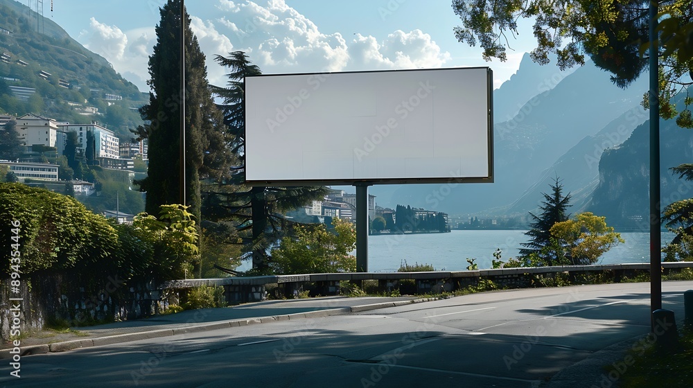 Poster blank billboard on the side of the road in lugano : generative ai