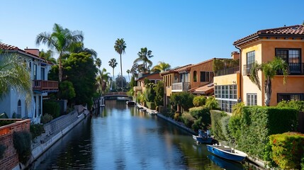 Houses along the Venice Canals in Los Angeles California : Generative AI