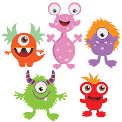 Cute colorful monsters vector cartoon illustration